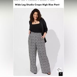 torrid 14 Wide Leg Studio Crepe High Rise Pant Slacks Black Glen Plaid Dress